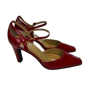 Madeline Maria Red leather closed toe 3.5" heal strap closure 7M NWOT